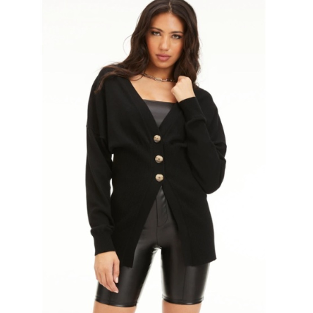 NWT Good American Waisted Cardigan-Women 3/4-Large XL -BLACK- Ribbed Sweater-
